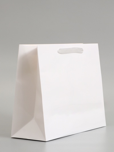 Пакет подарочный ламинированный горизонтальный «Белый», M 32×26×12 см