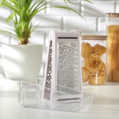 УЦЕНКА Тёрка с контейнером «Умелец», 13.5×9×21.5 см, ABS-пластик, нержавеющая сталь, белая