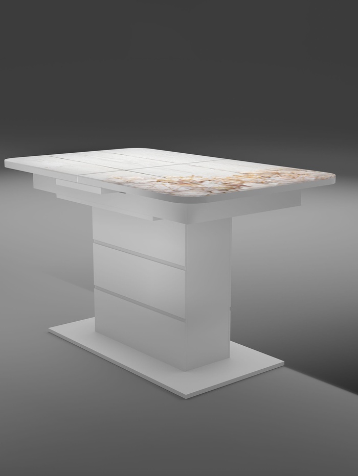 Стол кухонный раздвижной Шамбор 1240(1540)х750, столешница стекло, цвет белый глянец Н069