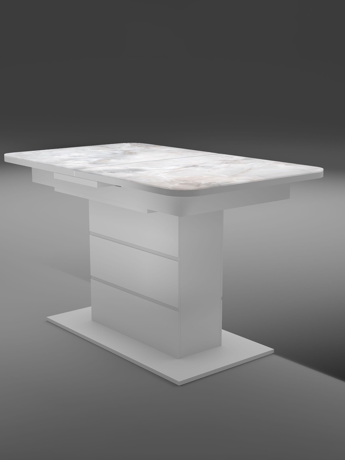 Стол кухонный раздвижной Шамбор 1240(1540)х750, столешница стекло, цвет белый глянец Н126