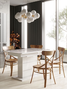 Стол кухонный раздвижной «Шамбор», 1240(1540)×750×760 мм, цвет белый глянец/миланский мрамор