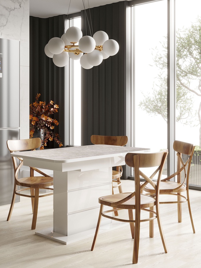 Стол кухонный раздвижной Шамбор 1240(1540)х750 столешница пластик, цвет белый глянец/королевский опа