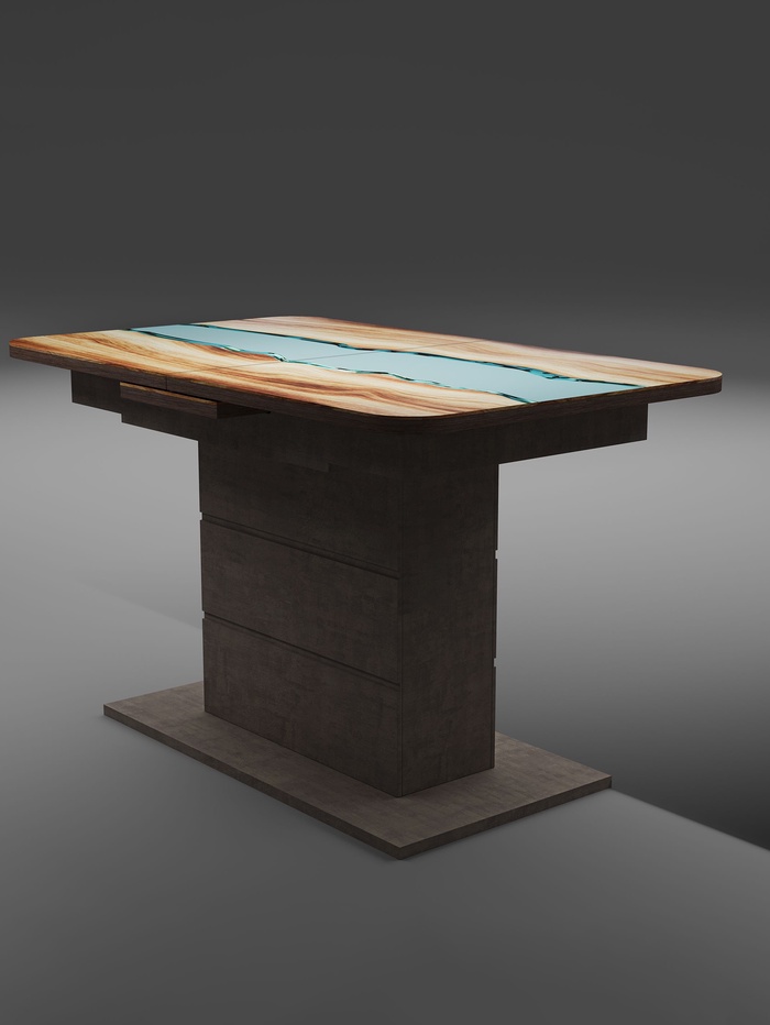 Стол кухонный раздвижной Шамбор 1240(1540)х750 столешница стекло, цвет коричневый камень Н038   1101