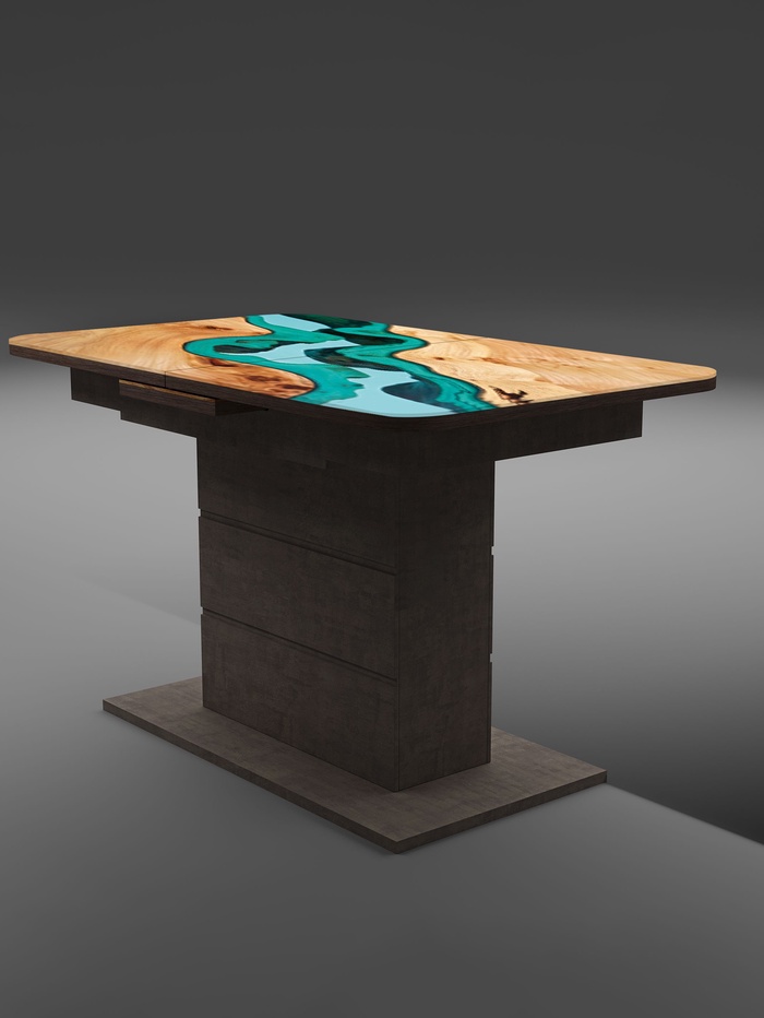 Стол кухонный раздвижной Шамбор 1240(1540)х750 столешница стекло, цвет коричневый камень 147   11018