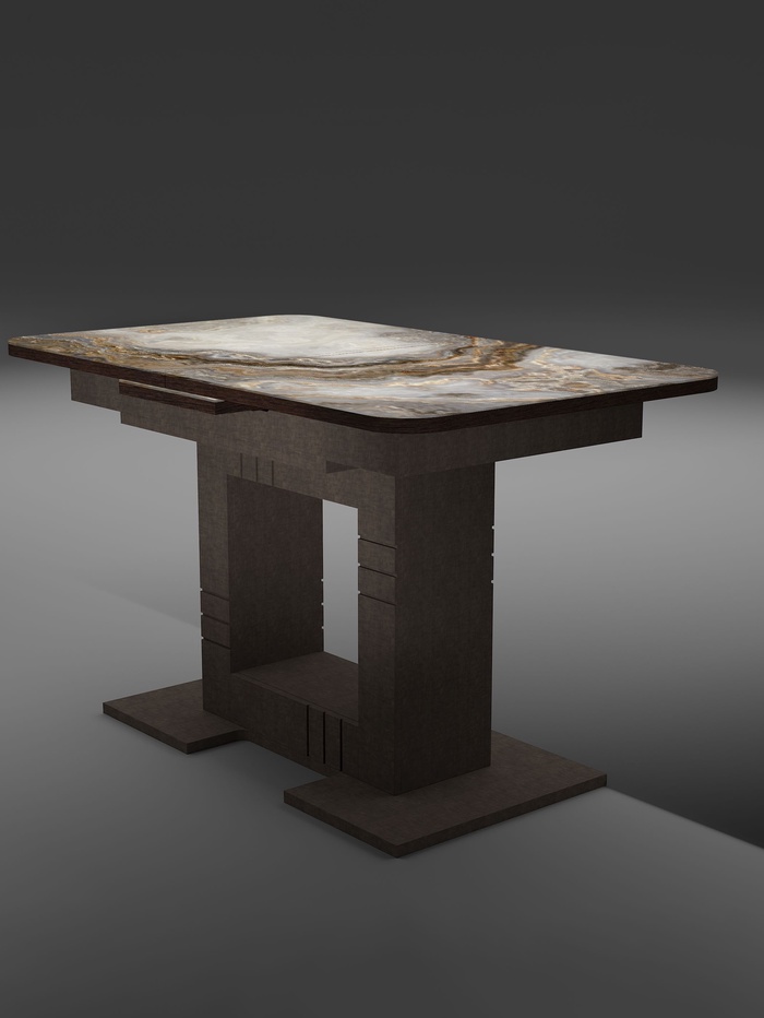 Стол кухонный раздвижной Триумф 1240(1540)х750 столешница стекло, цвет коричневый камень Н085   1101 - Фото 1