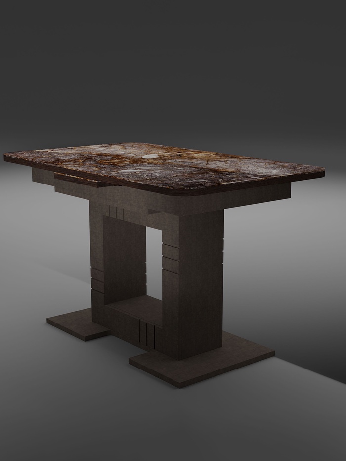 Стол кухонный раздвижной Триумф 1240(1540)х750 столешница стекло, цвет коричневый камень Н001   1101 - Фото 1