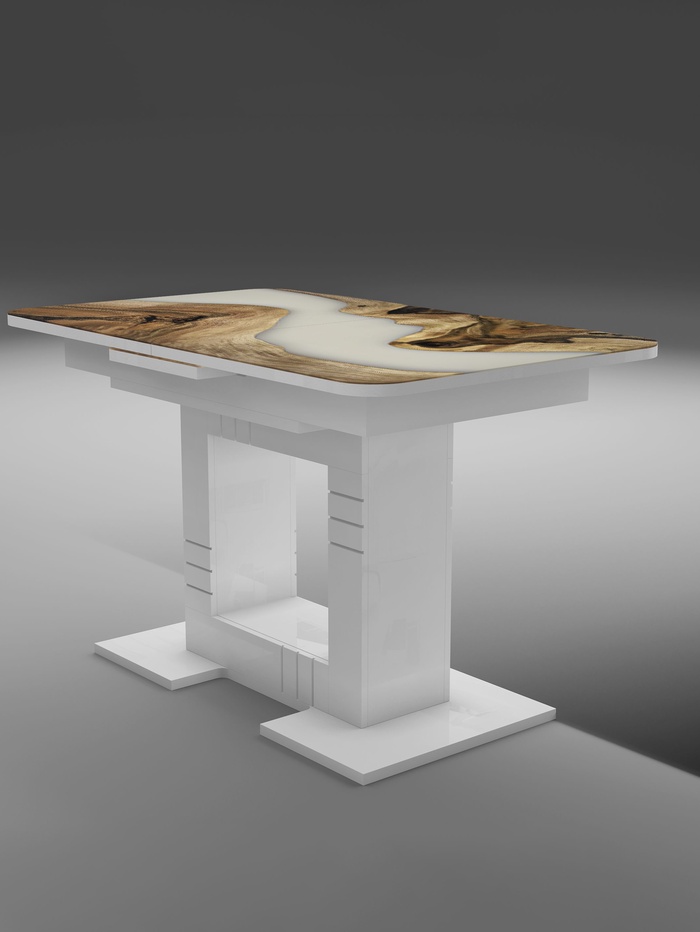 Стол кухонный раздвижной Триумф 1240(1540)х750 столешница стекло, цвет белый глянец Н123 - Фото 1