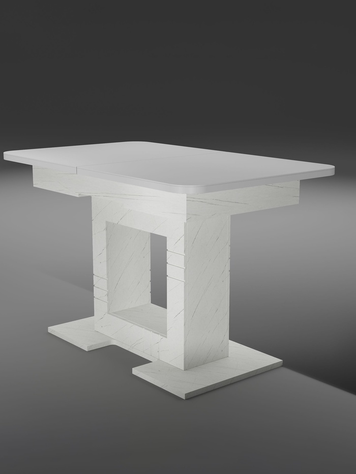 Стол кухонный раздвижной Триумф 1240(1540)х750 столешница стекло, цвет белый мрамор/белый - Фото 1