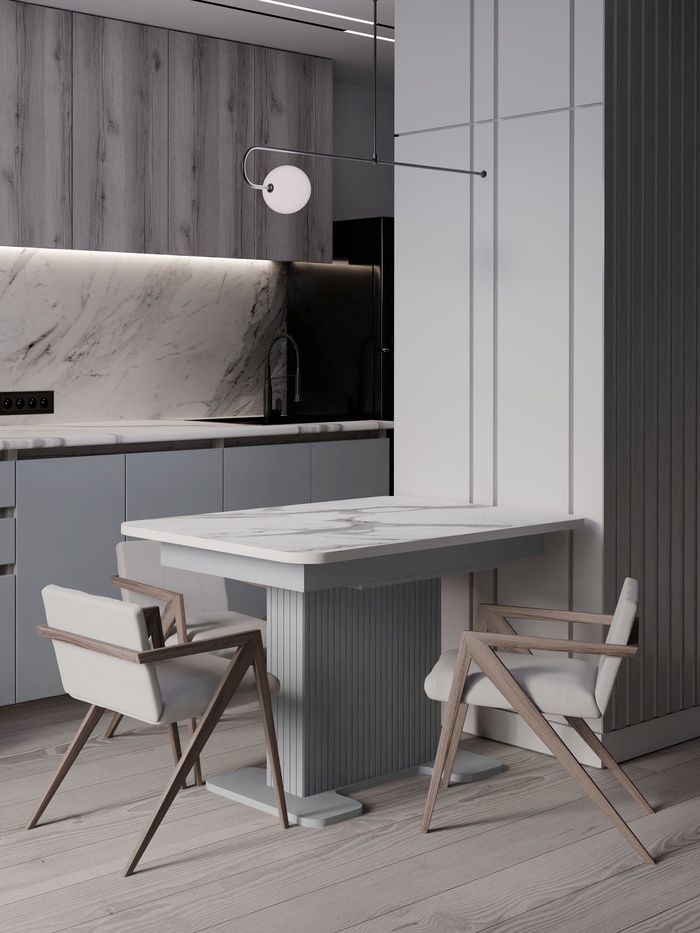 Стол кухонный раздвижной Мерлион 1240(1540)х750 столешница пластик, цвет серый софт/мрамор белый   1 - Фото 1