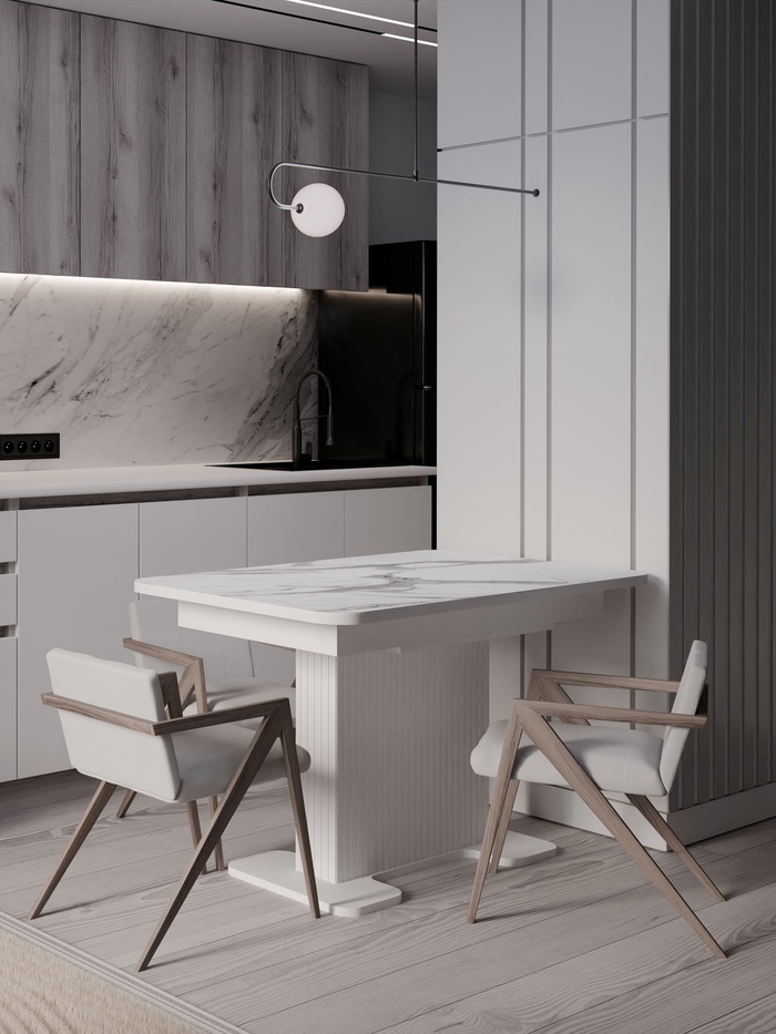 Стол кухонный раздвижной Мерлион 1240(1540)х750 столешница пластик, цвет белый софт/мрамор белый   1 - Фото 1