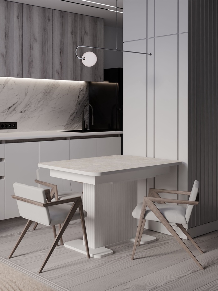 Стол кухонный раздвижной «Мерлион», 1240(1540)×750×760 мм, цвет белый софт/королевский опал