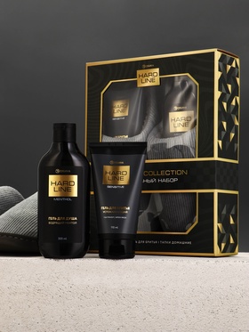 Подарочный набор: гель для душа 300 мл, гель для бритья 110 мл, тапочки, HARD LINE