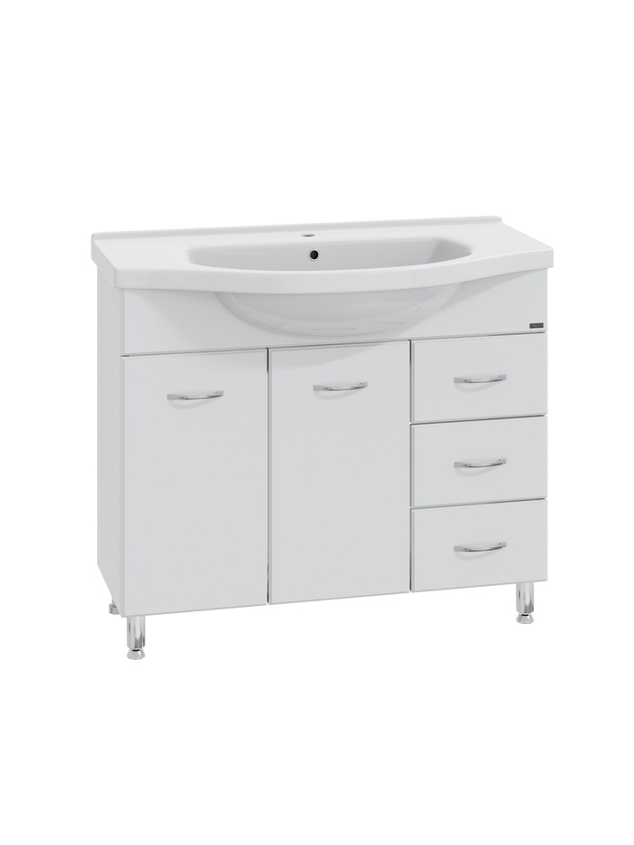 Тумба напольная «Эльбрус 100», под раковину «Эльбрус 100», 3 ящика, цвет белый