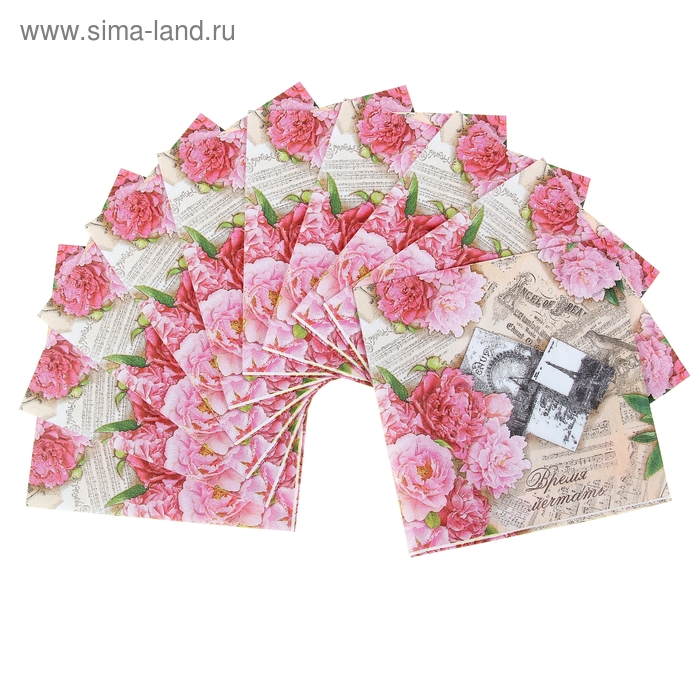 Набор салфеток для декупажа (10 штук) "Пионы" - Фото 1
