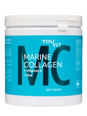Коллаген морской YOUVIT, со вкусом клубники, порошок, для кожи, волос и суставов, 180 г