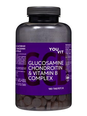 Комплекс глюкозамин + хондроитин + витамины группы В, поддержка суставов и хрящей, 180 таблеток