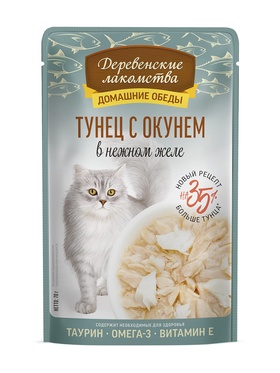 Влажный корм для кошек «Деревенские лакомства», тунец с окунем в нежном желе, пауч, 70 г