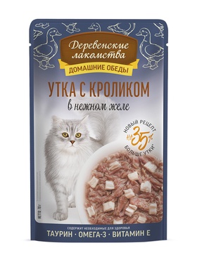 Влажный корм для кошек «Деревенские лакомства», утка с кроликом в нежном желе, пауч, 70 г