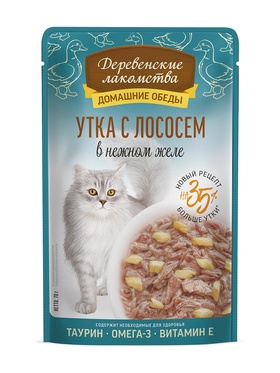 Влажный корм для кошек «Деревенские лакомства», утка с лососем в нежном желе, пауч, 70 г
