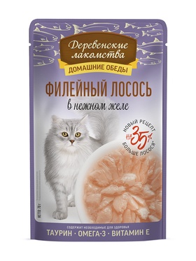 Влажный корм для кошек «Деревенские лакомства», филейный лосось в нежном желе, пауч, 70 г