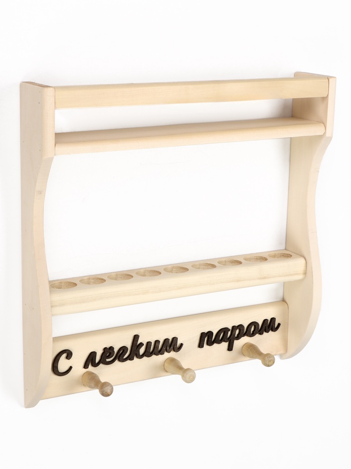 Полка-вешалка для бани и сауны, 35×7×35 см, деревянная, 3 крючка, для масел - Фото 1