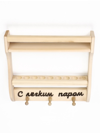 Полка-вешалка для бани и сауны, 35×7×35 см, деревянная, 3 крючка, для масел