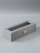 УЦЕНКА Шкатулка кожзам под часы 6 отделений «Серая с белой строчкой» 8×30×11 см - Фото 1