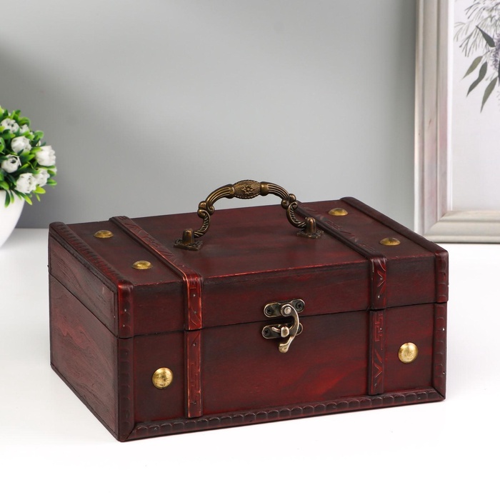 УЦЕНКА Шкатулка дерево сундучок "Средневековье" с клёпками 9,5х22х15,5 см - Фото 1