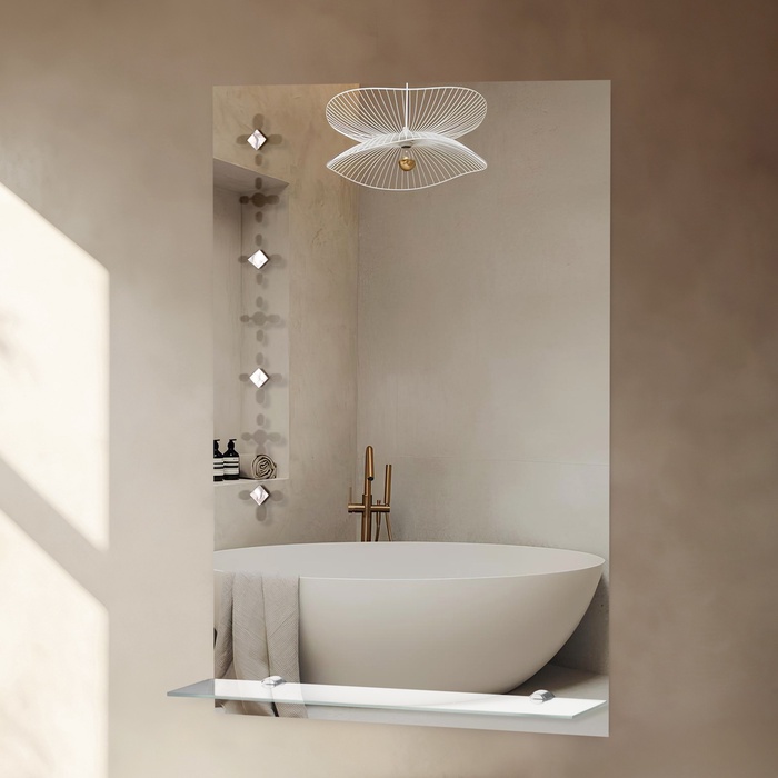 УЦЕНКА Зеркало «Ромб», с пескоструйной графикой, настенное, с полочкой, 40×60 см - Фото 1