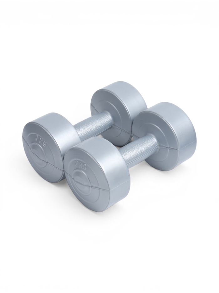 Гантели виниловые, 2 шт., 2 кг, серебристый металлик