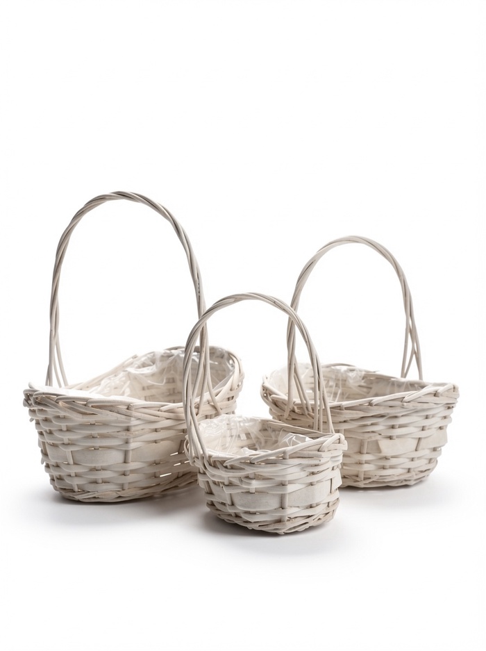 Корзина плетёная для хранения Mera, лоза, с ручкой, белая, набор 3 шт.
