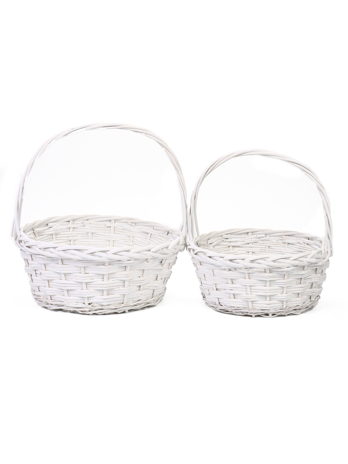 Набор корзин плетеных (ива): D40xH175/40см, D34xH15/35см, 2 шт, белый