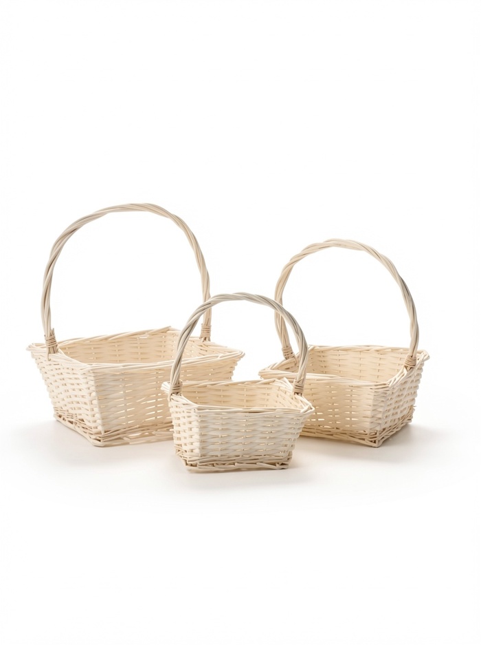 Набор корзин плетеных (ива), 30*30*14*38 см, 25*25*12*33 см, 20*20*10*28 см, 3 шт., белый 1101 - Фото 1