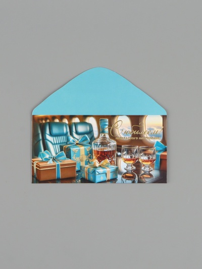 Конверт для денег «С юбилеем», самолёт, 16.5×8 см, бирюзовый