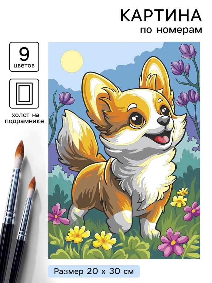 Картина по номерам «Малыш корги», 20×30 см