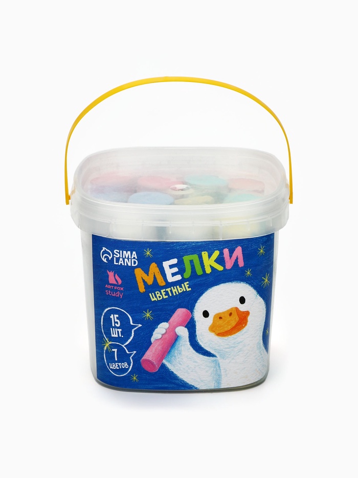 Мелки для асфальта, 15 штук, 7 цветов, цилиндр в ведёрке, ArtFox STUDY