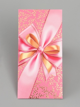 Конверт для денег «С бантом», розовый, 16.5×8 см