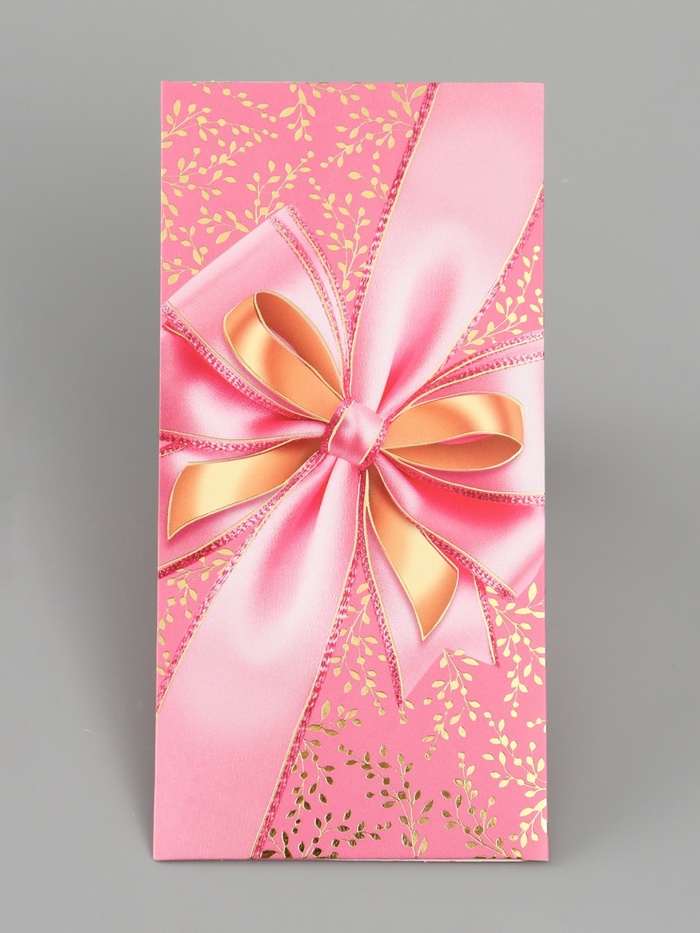 Конверт для денег «С бантом», розовый, 16.5×8 см