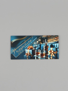 Конверт для денег «Поздравляю!», синий/бирюзовый, 16.5×8 см