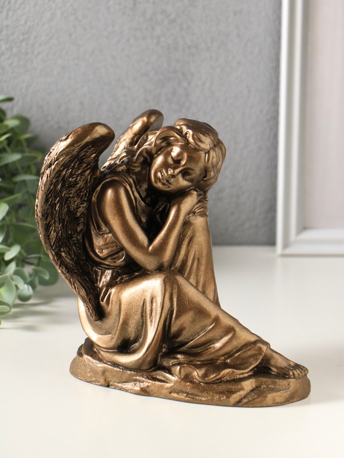 Фигурка гипс «Ангел на скале спит», 16 см, бронза