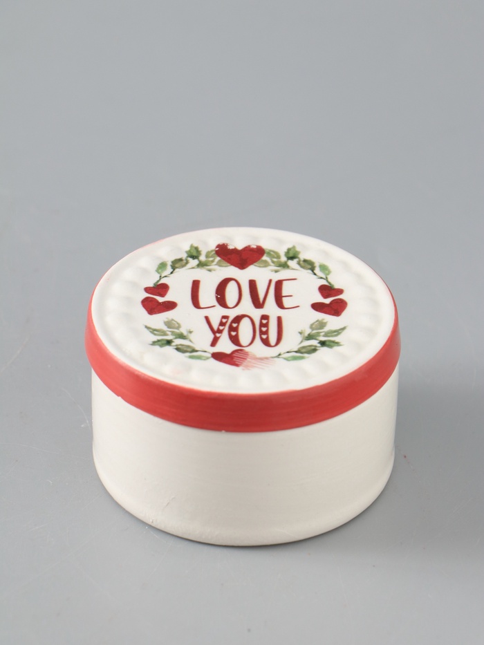 УЦЕНКА Шкатулка керамика «Растительный венок с сердцами - love you» 7.5×7.5×4.5 см - Фото 1