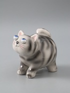 УЦЕНКА Копилка керамика "Котик-пучеглаз серый полосатый" 11х15,2х13,4 см - Фото 2