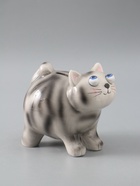 УЦЕНКА Копилка керамика "Котик-пучеглаз серый полосатый" 11х15,2х13,4 см - Фото 3