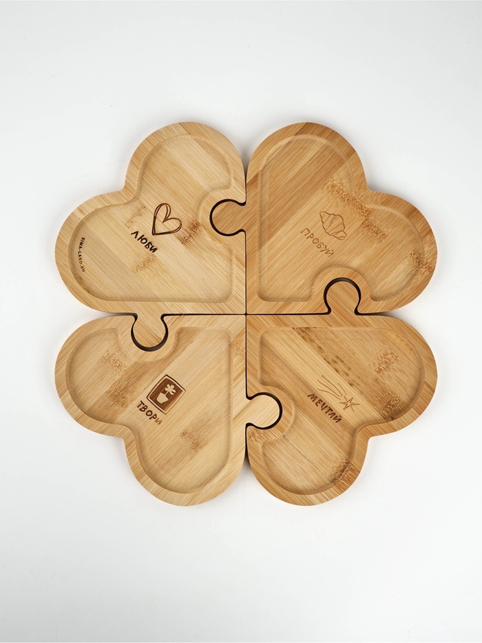 Менажница 4 в 1 «Сердце», бамбук