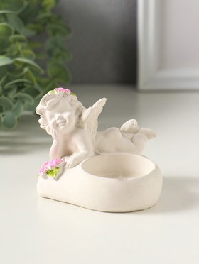 Подсвечник на 1 свечу «Ангел лежит на сердце», 7×8 см, белый
