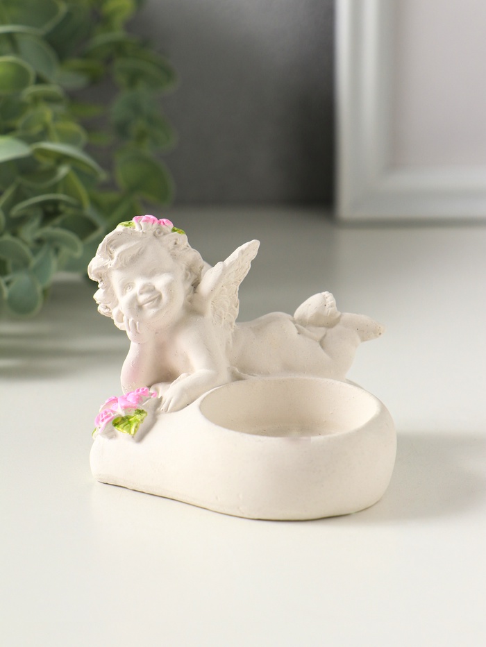 Подсвечник на 1 свечу «Ангел лежит на сердце», 7×8 см, белый