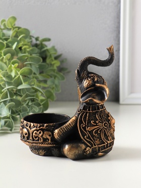 Подсвечник на 1 свечу «Слон с чашей», 12×12×8 см, под бронзу винтаж