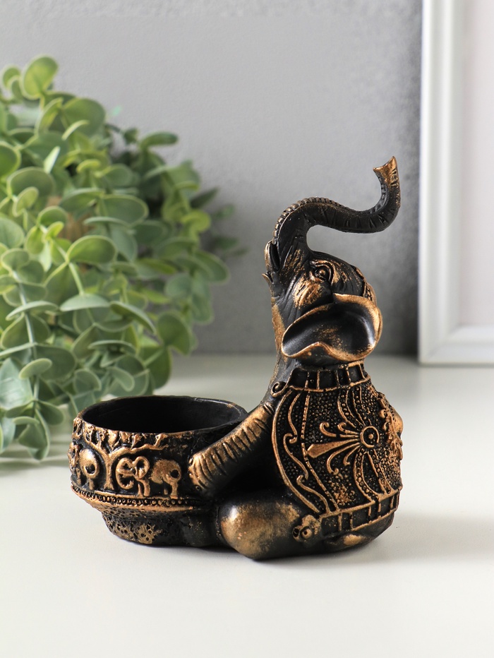 Подсвечник на 1 свечу «Слон с чашей», 12×12×8 см, под бронзу винтаж