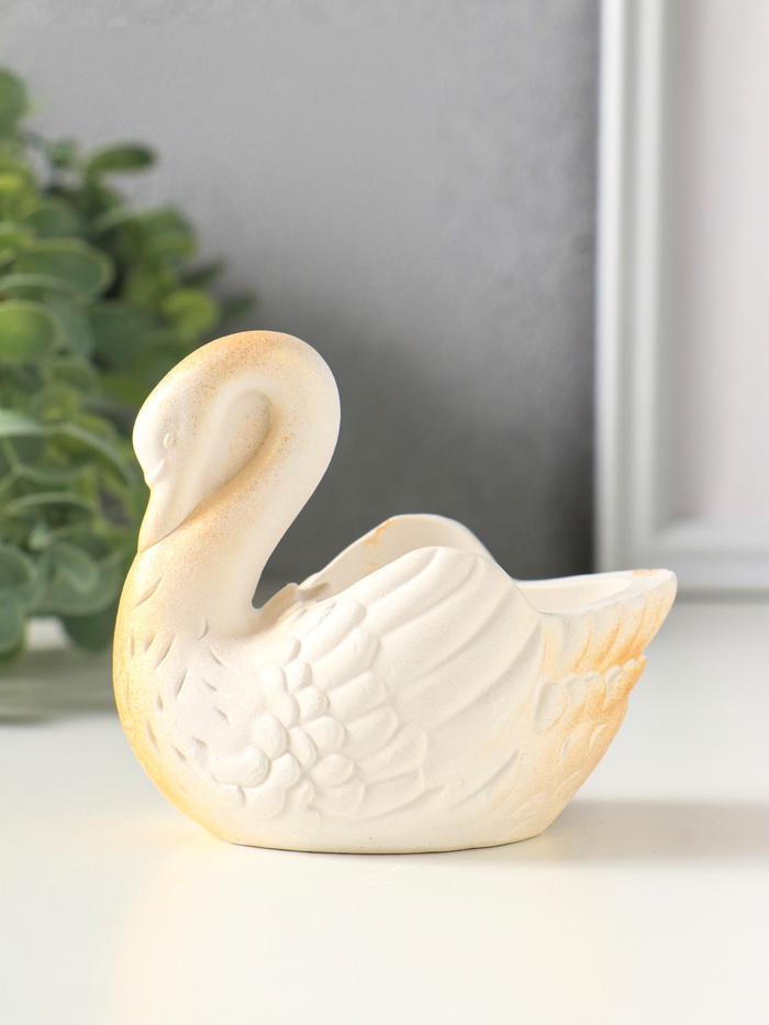 Подставка для мелочей «Лебедь», 9×10×7 см, белая с позолотой