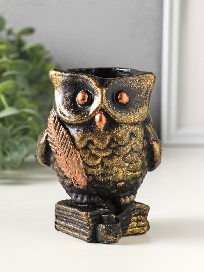 Подставка для мелочей «Сова на книгах», карандашница, 10×8 см, под бронзу винтаж